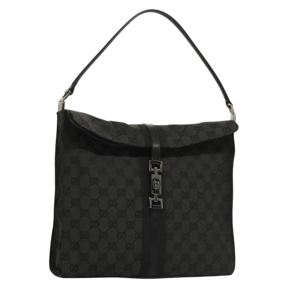 Authentic GUCCI GG Canvas Jackie Shoulder Bag Black Silver 001 3355 1781